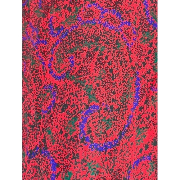 Retro Floral Dress MP Red Belted Paisley Midi Boho Western 80s Resort Mod Chic - Picture 8 of 13